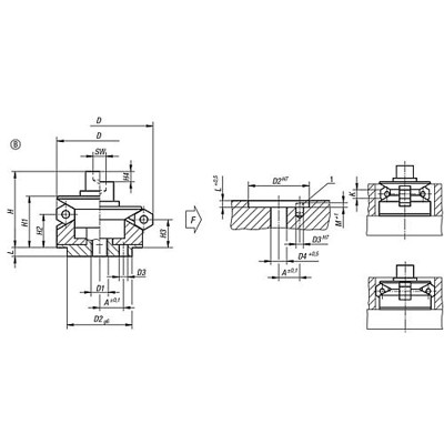 Produktbild von KIPP - ZENTRIERSPANNER FORM:B SECHSKANT, D=26,5, D1=M06, D4=6,4, STAHL GEHÄRTET