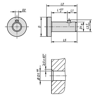 Produktbild von KIPP - STECKBOLZEN MIT FLACHKOPF, MIT AXIALSICHERUNG, D1=6 L=12, STAHL