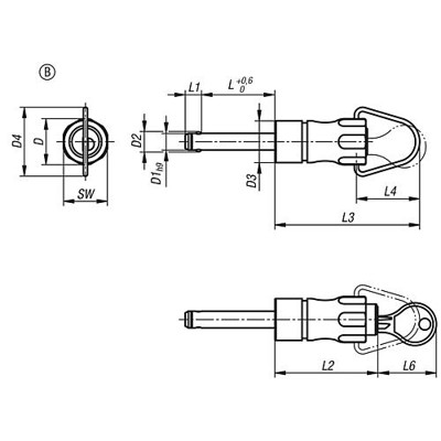Produktbild von KIPP - KUGELSPERRBOLZEN ABSCHLIEßBAR, FORM:B MIT GRIFFMULDE UND RING, D1=12, L=