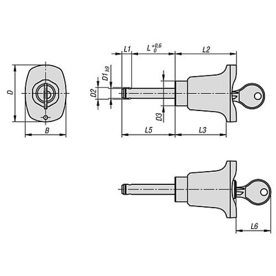 Produktbild von KIPP - KUGELSPERRBOLZEN ABSCHLIEßBAR MIT PILZGRIFF, D1=8, L=50, EDELSTAHL 1.430
