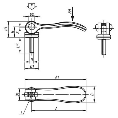 Produktbild von KIPP - EXZENTERHEBEL EINSTELLBAR GR.2 M10X30, A=96, B=33,3, ALUMINIUM SCHWARZ P