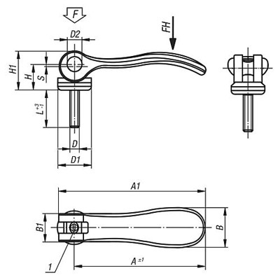 Produktbild von KIPP - EXZENTERHEBEL EINSTELLBAR GR.1 M05X20, A=70,4, B=21,5, STAHL BLAU-PASSIV
