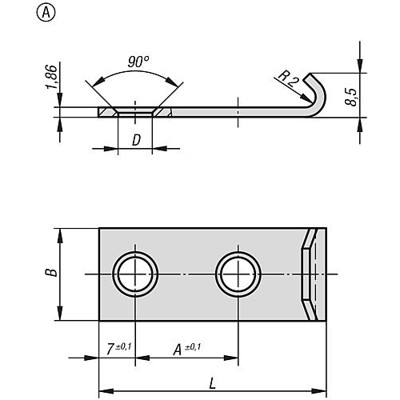 Produktbild von KIPP - GEGENHAKEN FÜR SPANNVERSCHLUSS FORM:A GERADE 44X18, A=20, D=4,8, EDELSTA