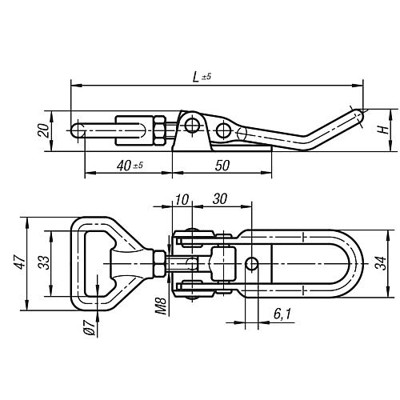 Produktbild von KIPP - SPANNVERSCHLUSS MIT SPANNHAKEN EINSTELLBAR, FORM:A, STAHL VERZINKT, F1=6