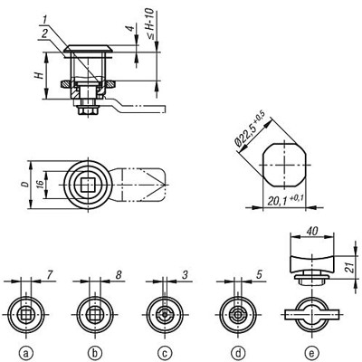 Produktbild von KIPP - DREHRIEGEL VERLÄNGERTES GEHÄUSE, MIT DOPPELBART 5MM, H=40, D=28, EDELSTA