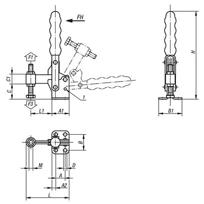 Produktbild von KIPP - SCHNELLSPANNER, FUß WAAGRECHT, STANDARD, F1=1500, FESTE ANDRUCKSPINDEL M