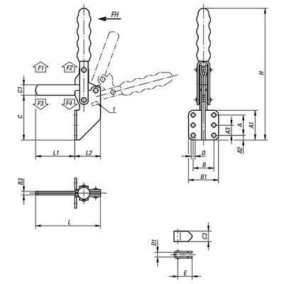 Produktbild von KIPP - SCHNELLSPANNER STANDARD, FUß ABGEWINKELT, VERTIKAL, VOLLER HALTEARM, STA