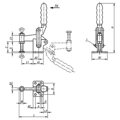 Produktbild von KIPP - SCHNELLSPANNER SCHWERE AUSFÜHRUNG STAHL, FUß WAAGRECHT, ORANGE, M=M12X10