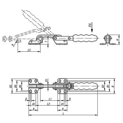 Produktbild von KIPP - HAKENSPANNER HORIZONTAL, MIT GEGENHALTER, EDELSTAHL BLANK, KOMP:KUNSTSTO