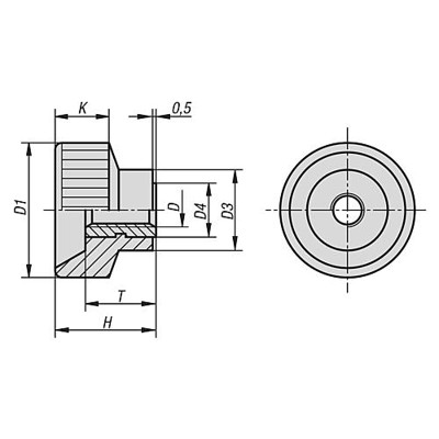 Produktbild von KIPP - RÄNDELMUTTER D=M08 D1=30 H=18 KUNSTSTOFF, KOMP:MESSING