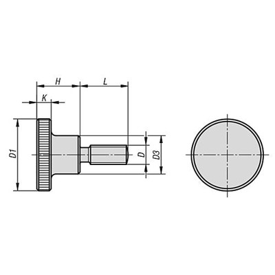 Produktbild von KIPP - RÄNDELSCHRAUBE DIN464 D=M05X20*, D1=20, H=11,5, AUTOM.STAHL BRÜNIERT