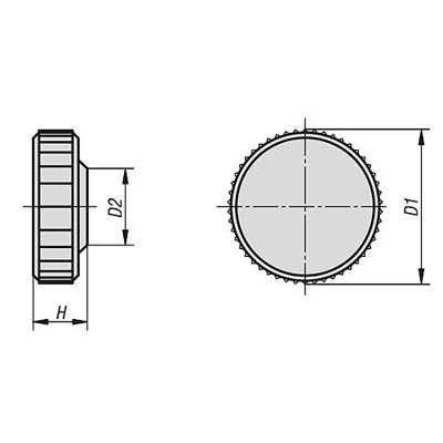 Produktbild von KIPP - RÄNDELKNOPF MIT INNENSECHSKANT FÜR=M05, D1=16 H=6,5, THERMOPLAST SCHWARZ