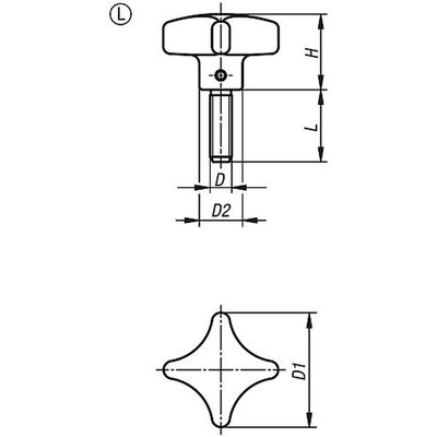 Produktbild von KIPP - KREUZGRIFF DIN6335 M10X30, D1=50, H=32, FORM:L, ALUMINIUM, KOMP:EDELSTAH