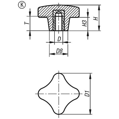 Produktbild von KIPP - KREUZGRIFF ÄHNLICH DIN6335 D=M06, D1=32, H=20, FORM:K, DUROPLAST SCHWARZ