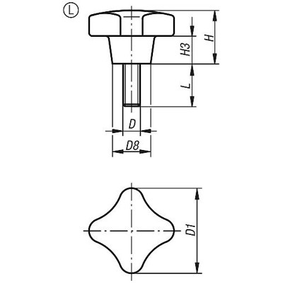 Produktbild von KIPP - KREUZGRIFF ÄHNLICH DIN6335 M05X20, D1=25, H=16, FORM:L, DUROPLAST SCHWAR