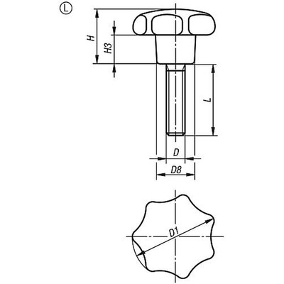 Sterngriff DIN 6336 Form L Mit Außengewinde M5 + M6 – Thermoplast, Von Kipp/Norelem