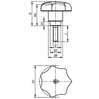 Produktbild von KIPP - STERNGRIFF MIT SICHERHEITSFUNKTION GR.2 D=M06X30 D1=40, THERMOPLAST ROT 