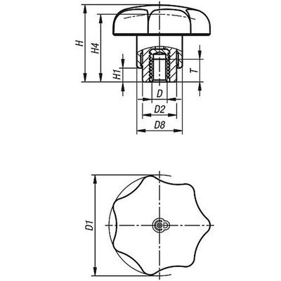 Produktbild von KIPP - STERNGRIFF MIT SICHERHEITSFUNKTION GR.1 D=M05 D1=32, THERMOPLAST ROT RAL