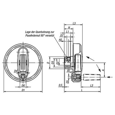 Produktbild von KIPP - HANDRAD D1=80, PASSBOHRUNG D2=12H7, GR.1, THERMOPLAST, KOMP:THERMOPLAST,