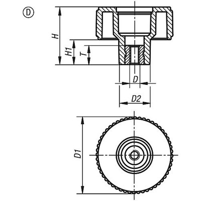 Produktbild von KIPP - RÄNDELRAD GR.2, D1=50 D=M10 , FORM:D, THERMOPLAST SCHWARZGRAU RAL7021, K