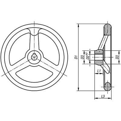 Produktbild von KIPP - HANDRAD DIN950, D1=140 PASSBOHRUNG D2=14H7, ALUMINIUM, OHNE GRIFF