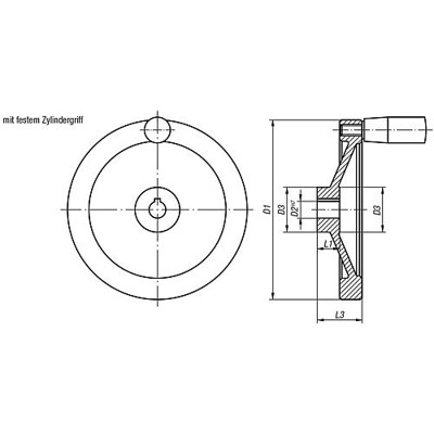 Produktbild von KIPP - SCHEIBENHANDRAD D1=140 PASSBOHRUNG MIT NUT D2=15H7, B3=5, T=17,3 ALUMINI