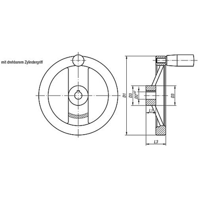 Produktbild von KIPP - 2-SPEICHENHANDRAD D1=80 PASSBOHRUNG D2=12H7, ALUMINIUM, SCHWARZ PULVERBE