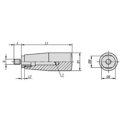 Produktbild von KIPP - GRIFF DREHBAR GR.2 D=M08X9, D1=23, DUROPLAST SCHWARZ HOCHGLANZPOLIERT, K