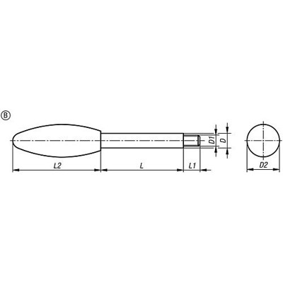 Produktbild von KIPP - GRIFFSTANGE M06, L=35, D=8, FORM:B OVALKNOPF, EDELSTAHL BLANK, KOMP:DURO