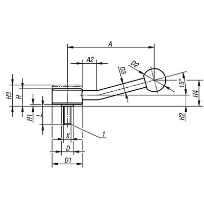 Produktbild von KIPP - SPANNHEBEL FLACH GR.1 M08X25, A=100, FORM:15° STAHL, KOMP:KUNSTSTOFF