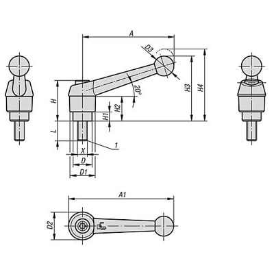 Produktbild von KIPP - KLEMMHEBEL GR.5 M16X55 ZINK, SCHWARZ SEIDENMATT, KOMP:STAHL