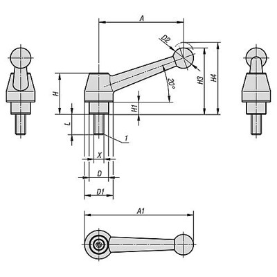 Produktbild von KIPP - KLEMMHEBEL GR.2 M12X80 STAHL, KOMP:STAHL