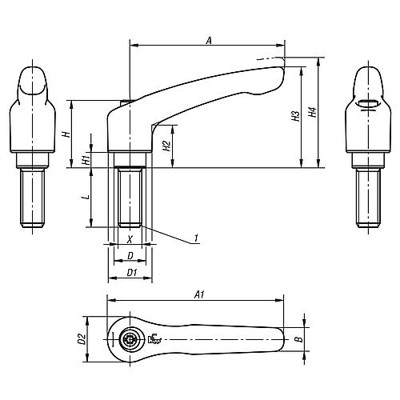 Produktbild von KIPP - KLEMMHEBEL GR.2 M08X30 EDELSTAHL, GESTRAHLT, KOMP:EDELSTAHL