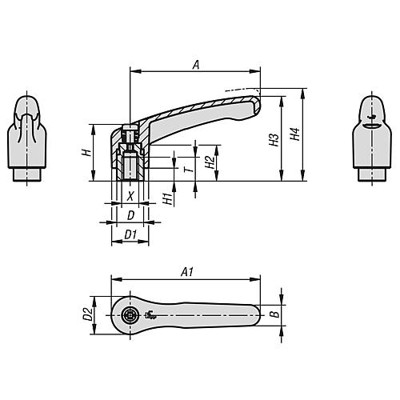 Produktbild von KIPP - KLEMMHEBEL GR.2, M06, HOCHLEISTUNGSTHERMOPLAST ORANGE RAL2004, KOMP:EDEL