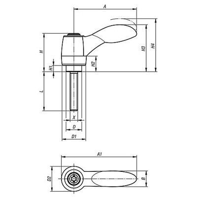 Produktbild von KIPP - KLEMMHEBEL 2-KOMPONENTEN GR.3 M10X25 KUNSTSTOFF, SCHWARZGRAU RAL7021, KO