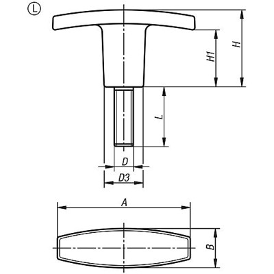 Produktbild von KIPP - T-GRIFF D=M05X15, A=50, B=15, H=24, FORM:L THERMOPLAST, SCHWARZ, KOMP:ST