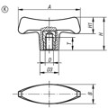 Produktbild von KIPP - T-GRIFF D=M10, A=70, B=22, H=38,8, FORM:K DUROPLAST, SCHWARZ HOCHGLANZPO