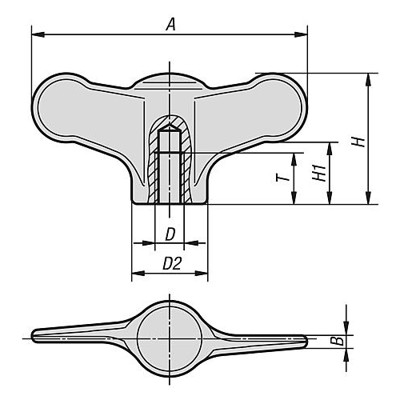 Produktbild von KIPP - FLÜGELGRIFF D=M06 A=50 H=24 EDELSTAHL 1.4308 GESTRAHLT