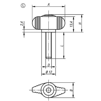 Produktbild von KIPP - FLÜGELGRIFF ANTIBAKTERIELL MINIWING M06X15, FORM:L MIT AUßENGEWINDE, A=2