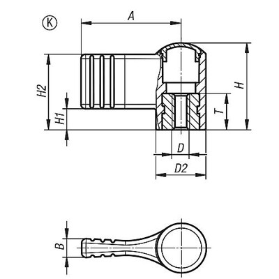 Produktbild von KIPP - FLÜGELGRIFF EINSEITIG GR.9 M05, A=22, H=18 FORM:K MIT DECKEL, THERMOPLAS