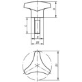 Produktbild von KIPP - DREISTERNGRIFF HOHER BUND D=M10X25 D1=62 H=35, FORM:L DUROPLAST, SCHWARZ