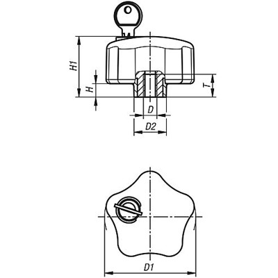 Produktbild von KIPP - FÜNFSTERNGRIFF ABSCHLIEßBAR, D1=68 D=M10, KUNSTSTOFF ROT, KOMP:EDELSTAHL