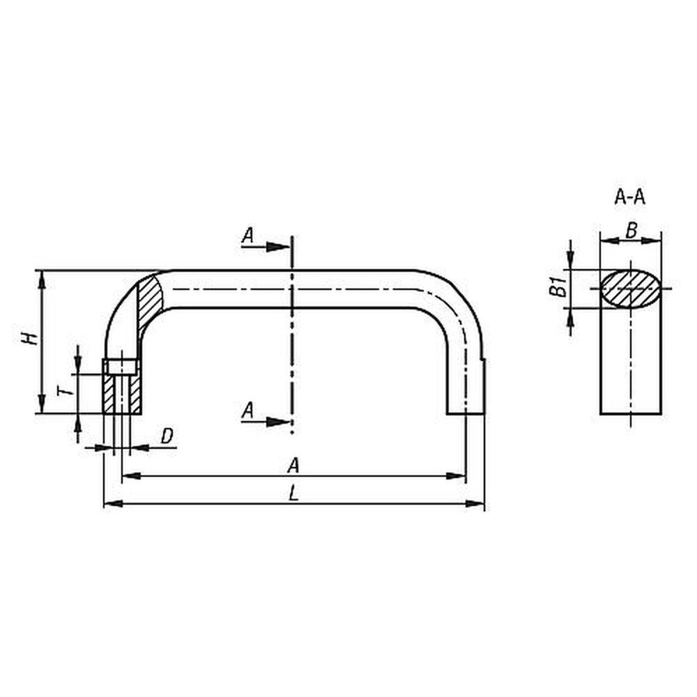 KIPP BÜGELGRIFF OVAL, AUßENBOHRUNG, A=100, L=113, D=5,5, ALUMINIUM SCHWARZ PULVERBESCHICHTET Produktbild img2 L