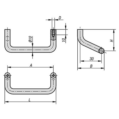 Produktbild von KIPP - BÜGELGRIFF ABGEWINKELT A=120, L=130, H=45, ALUMINIUM SCHWARZ ELOXIERT, D