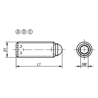 Produktbild von KIPP - KUGELDRUCKSCHRAUBE OHNE KOPF, FORM:A KUGEL AUS EDELSTAHL, M06, L=16,8, E