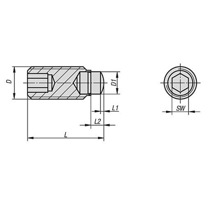 Produktbild von KIPP - DRUCKSCHRAUBE OHNE KOPF M06X14,3, STAHL 10.9 BRÜNIERT, KOMP:WERKZEUGSTAH