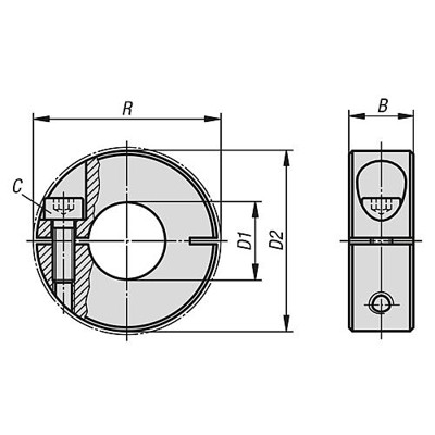 Produktbild von KIPP - KLEMMRING, FORM:B AUßEN GESCHLITZT, D1=12, D2=28, B=11, EDELSTAHL A4 1.4