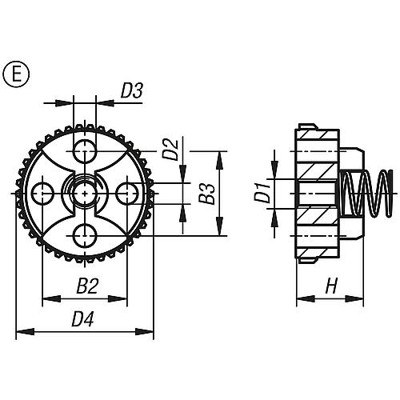 Produktbild von KIPP - RASTELEMENT MIT AUßENVERZAHNUNG, FORM:E, D4=23, N=38, H=9,5, EDELSTAHL B