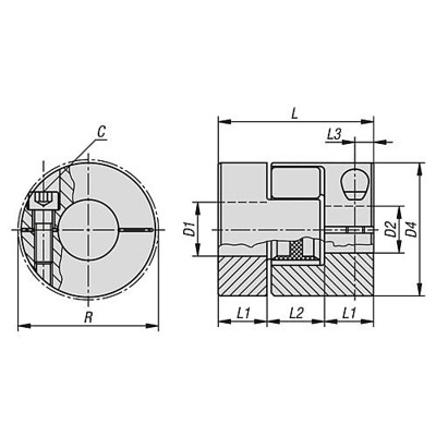 Produktbild von KIPP - ELASTOMER-KLAUENKUPPLUNG MIT RADIALER KLEMMNABE GR.24, D1=15, D2=15, L=7