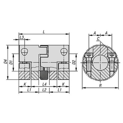 Produktbild von KIPP - ELASTOMER-KLAUENKUPPLUNG MIT RADIALER KLEMMNABE GR.14, D1=10, D2=14, L=3